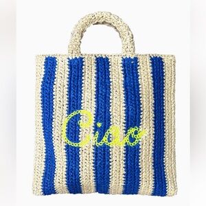 Ciao Embroidered Straw Beach Bag NWT